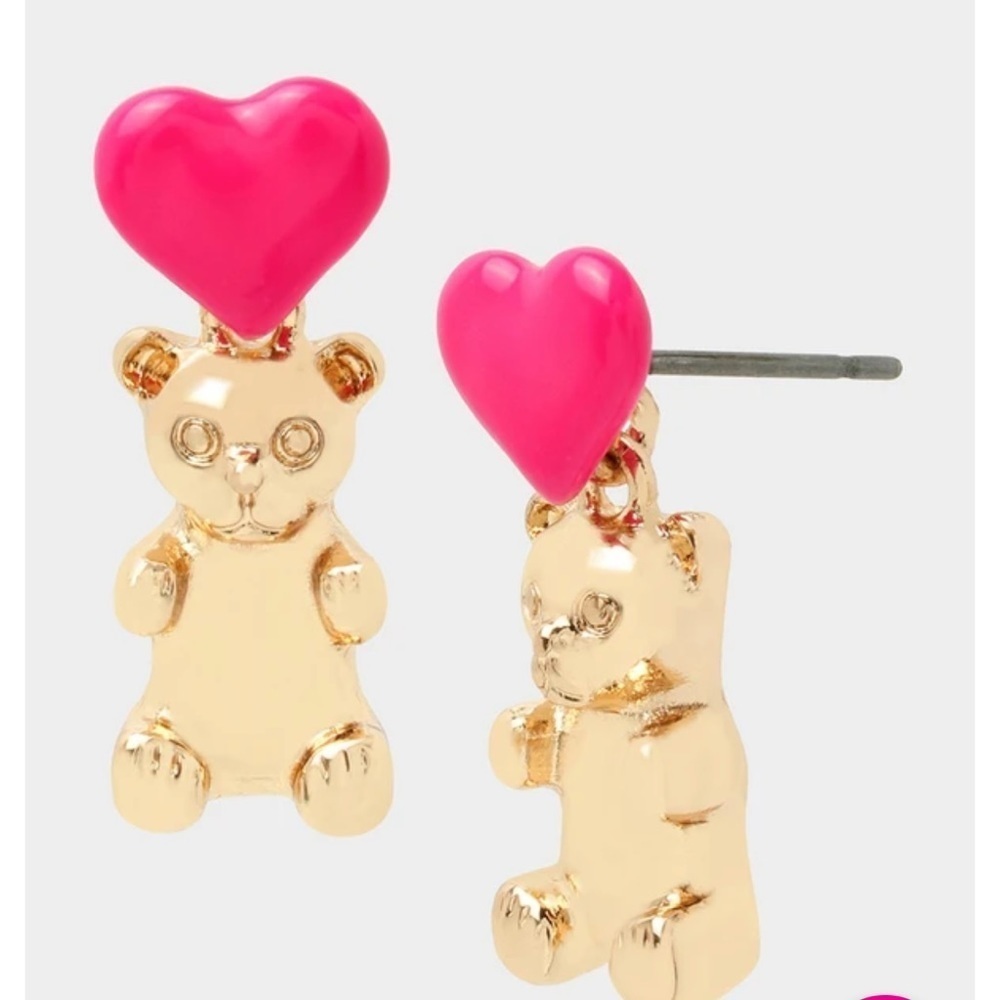 NEW BETSEY JOHNSON PINK HEART GUMMY BEAR EARRINGS